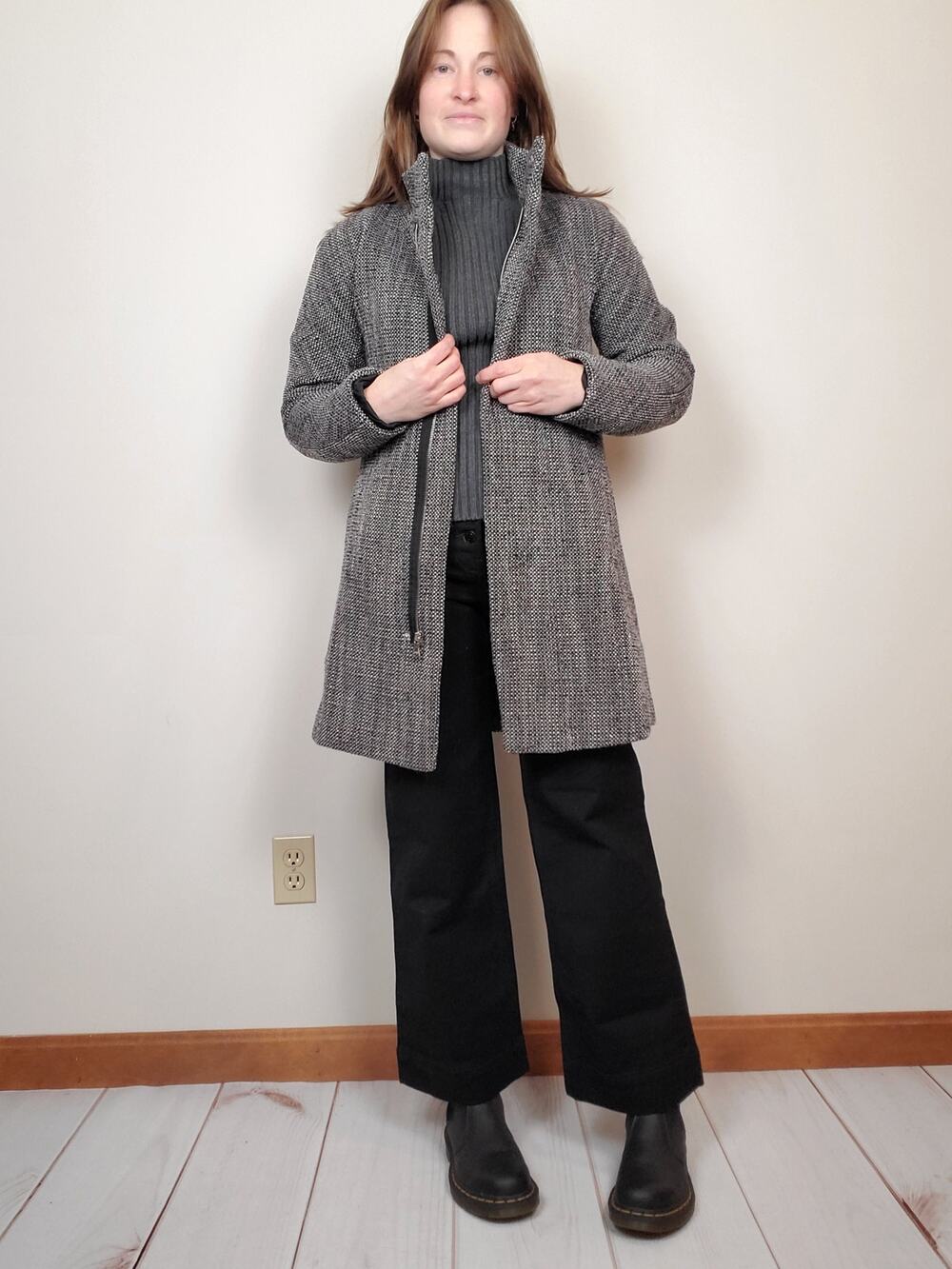 Express Tweed Wool Blend Coat Black White XS
